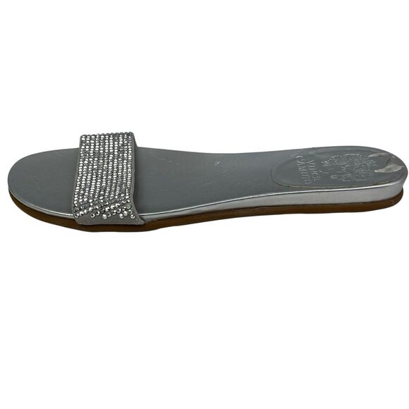 Vince Camuto Leather Jeweled Open Toe Sandal Size 6.5 M Silver Flats - Picture 4 of 7